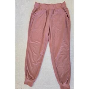 Women's Pink Satin Silky Jogger Pants High Waist Elastic Size Medium